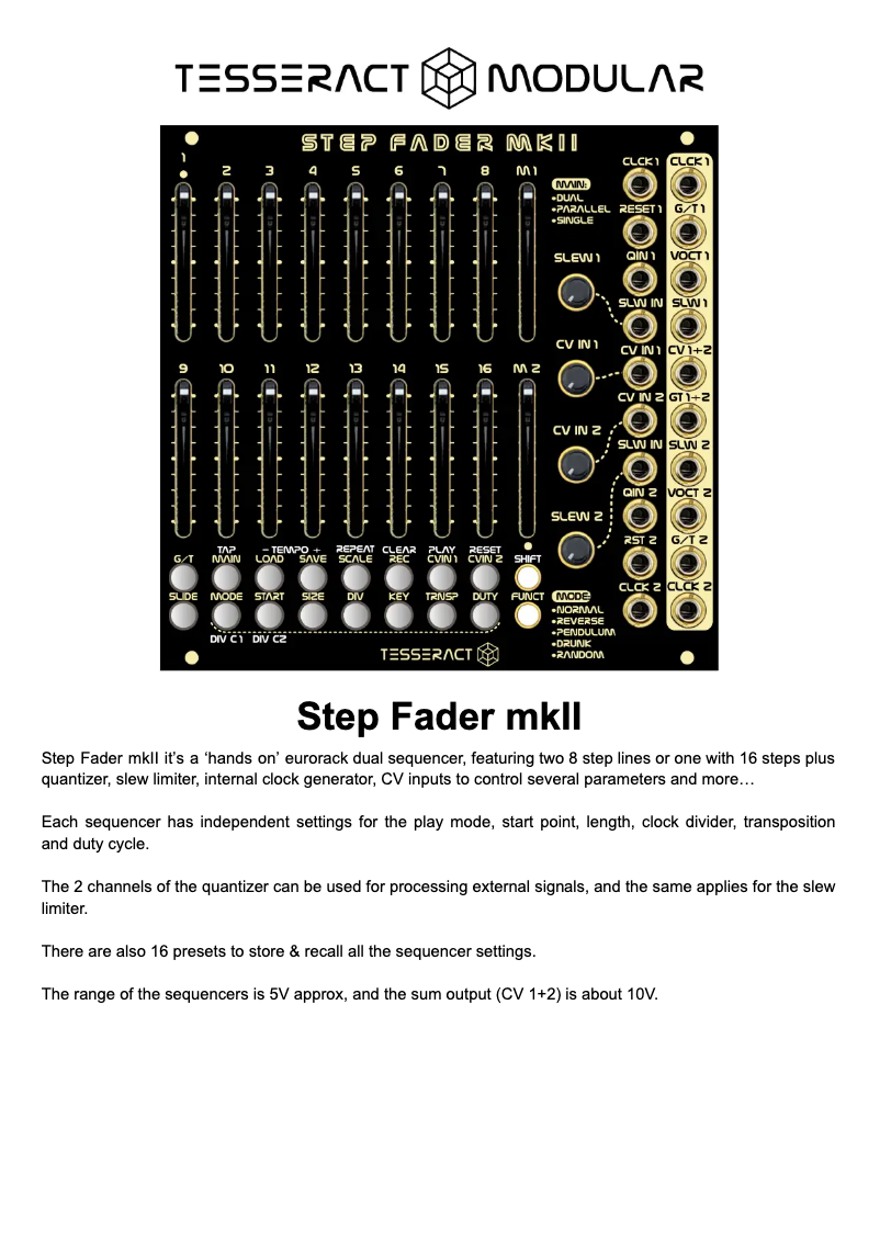 Page 1 de la notice Manuel utilisateur Tesseract Modular Step Fader mkII