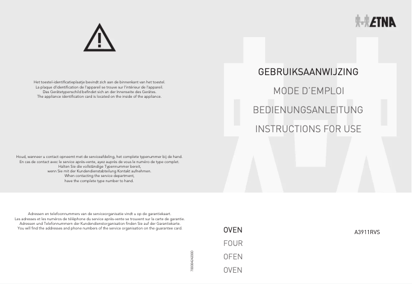 Page 1 de la notice Manuel utilisateur Etna A3911RVS