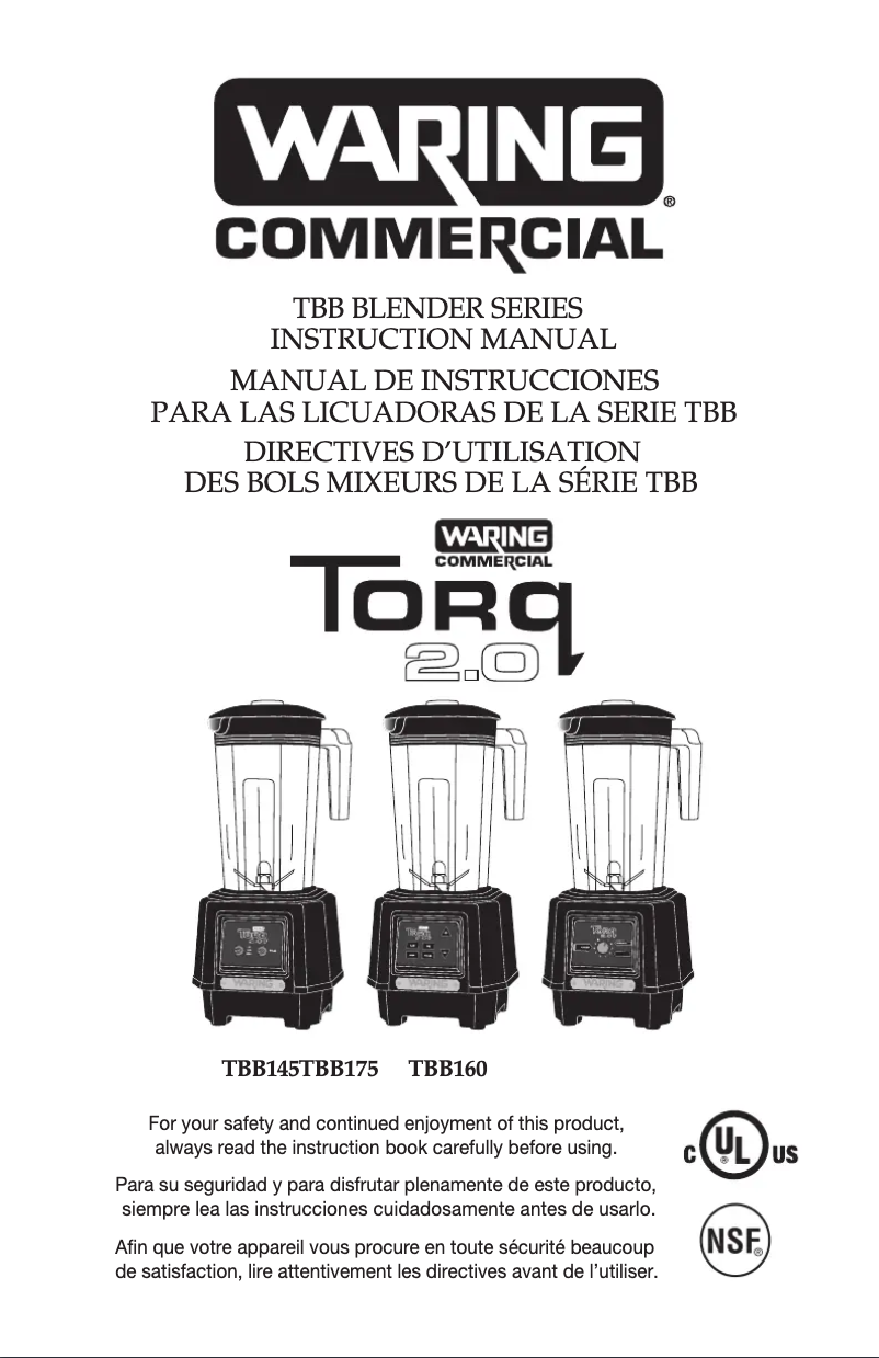 Page n°1 - Instructions / montage Waring Commercial Torq 2.0 TBB160