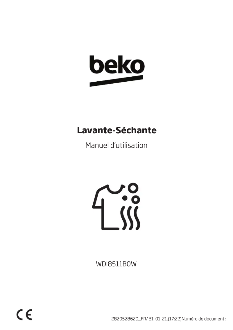 Page 1 de la notice Manuel utilisateur Beko WDI8511B0W