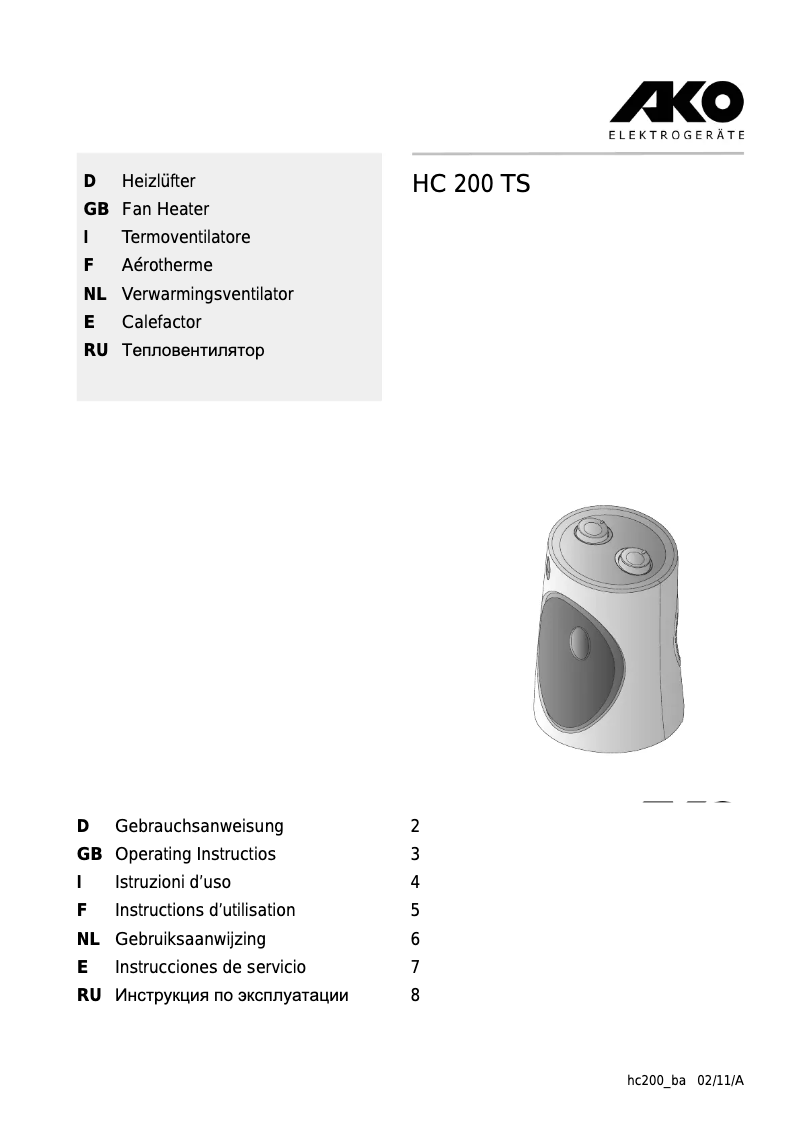 Image de la première page du manuel de l'appareil HC 200 TS
