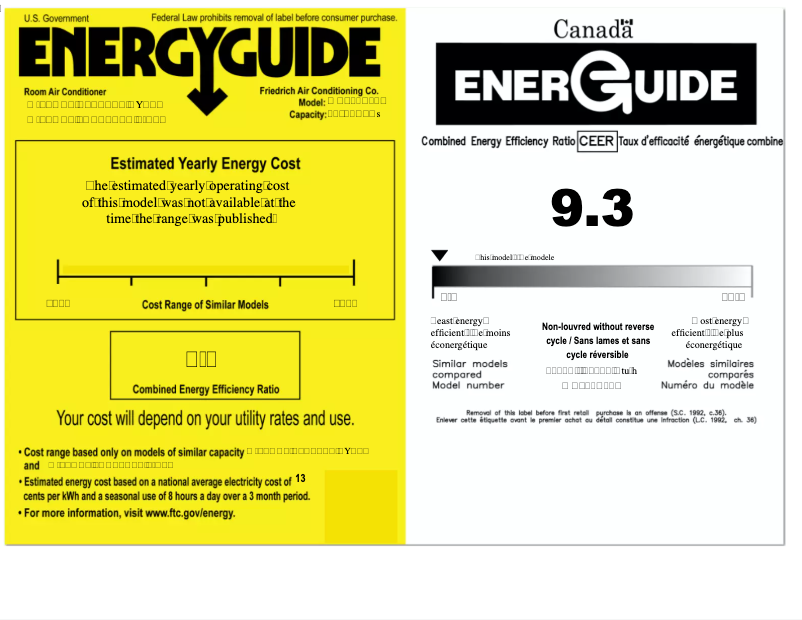 Page 1 de la notice Label énergétique Friedrich WCT16A30A