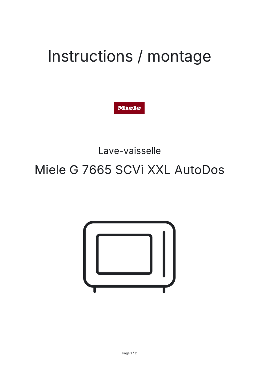 Page n°1 - Instructions / montage Miele G 7665 SCVi XXL AutoDos