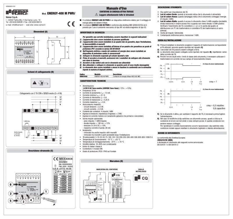 Page 1 de la notice Manuel utilisateur Vemer Energy-400 M PWRi
