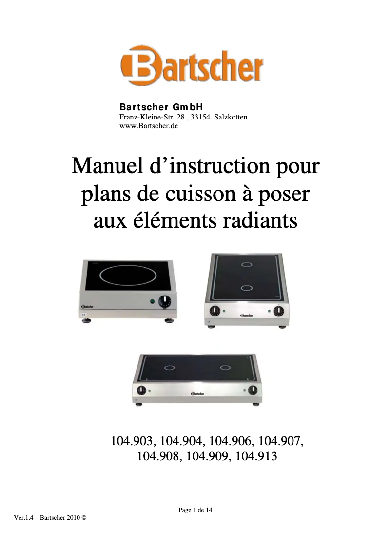 Page n°1 - Manuel utilisateur Bartscher 2K6000 GLN