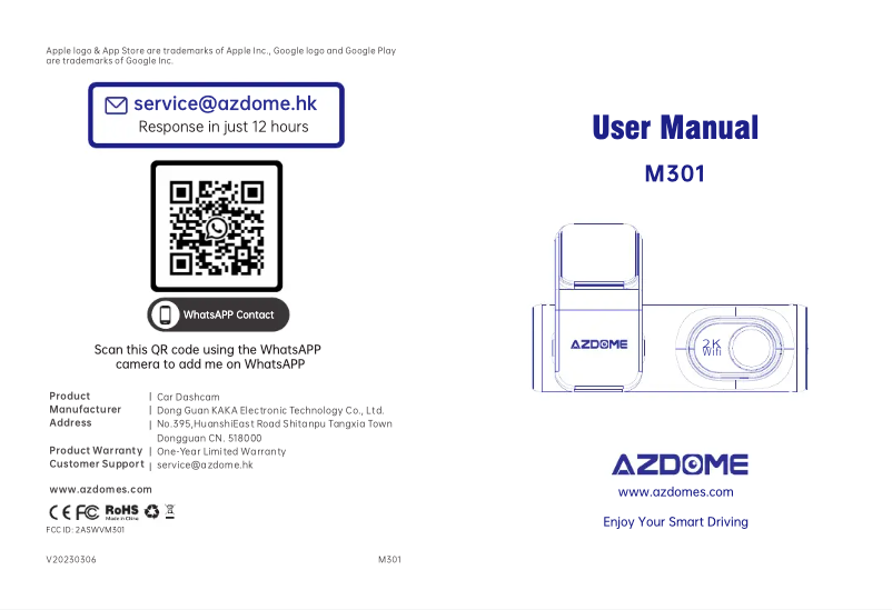 Page n°1 - Manuel utilisateur AZDome M301