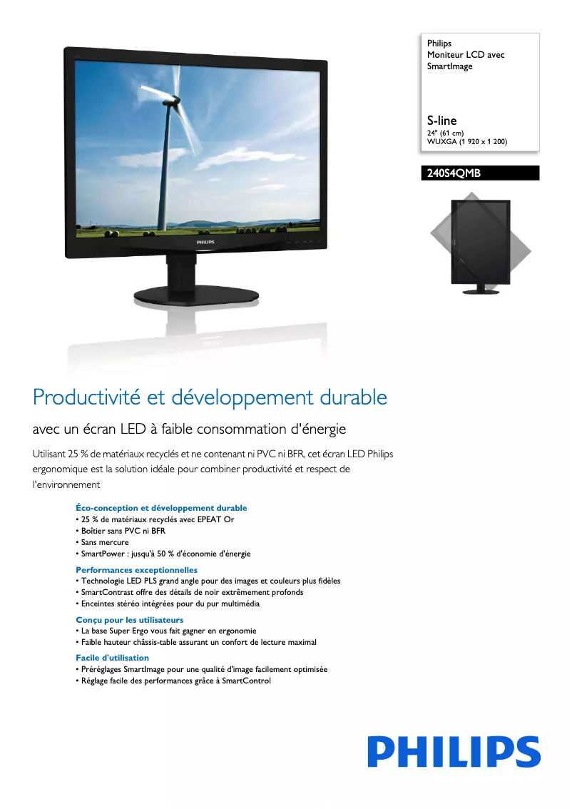 Page n°1 - Fiche technique Philips 240S4QMB