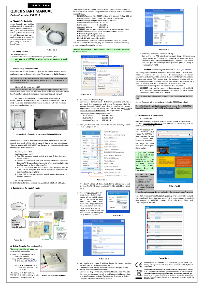 Page 1 de la notice Guide d'installation Daikin KKRP01A