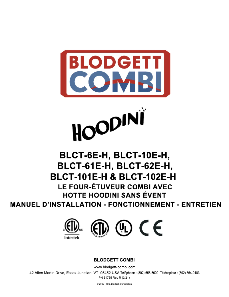 Page 1 de la notice Manuel utilisateur Blodgett BLCT-62E-H