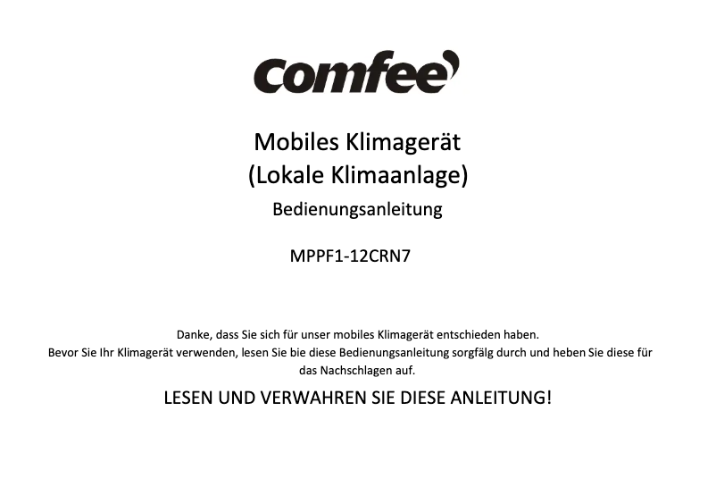 Page 1 de la notice Manuel utilisateur Comfee MPPF1-12CRN7