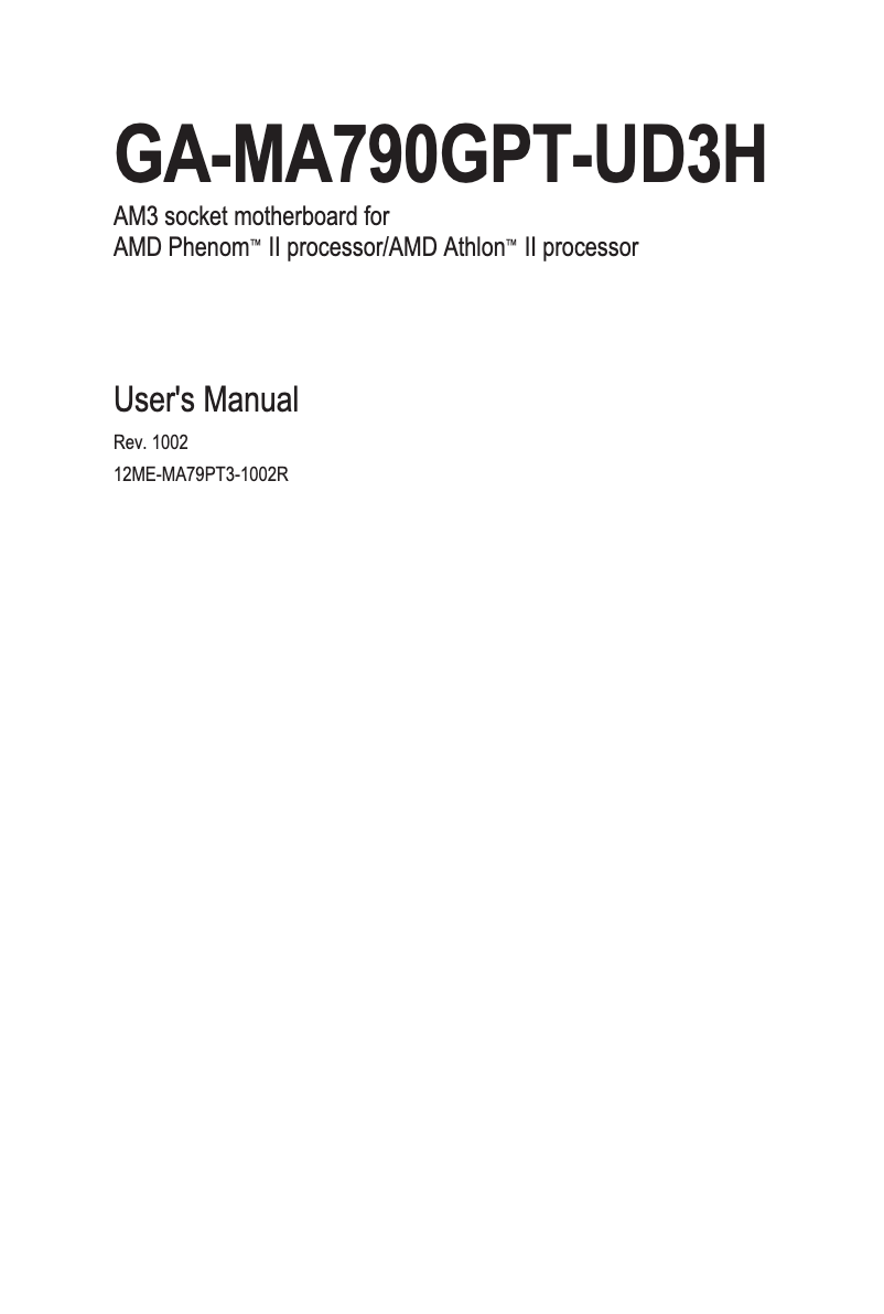Image de la première page du manuel de l'appareil GA-MA790GPT-UD3H