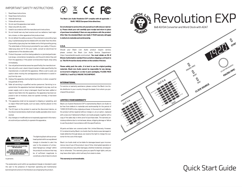 Page 1 de la notice Manuel utilisateur Black Lion Audio Revolution EXP