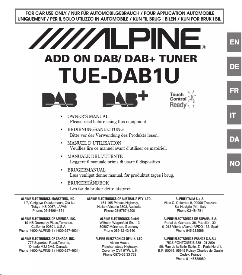 Page n°1 - Manuel utilisateur Alpine TUE-DAB1U