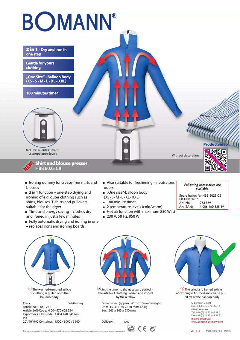 Page 1 de la notice Fiche technique Bomann HBB 6025 CB