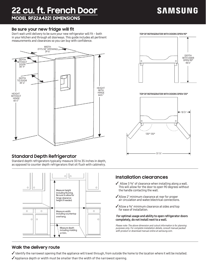 Page 1 de la notice Guide de mesure Samsung RF22A4221SG