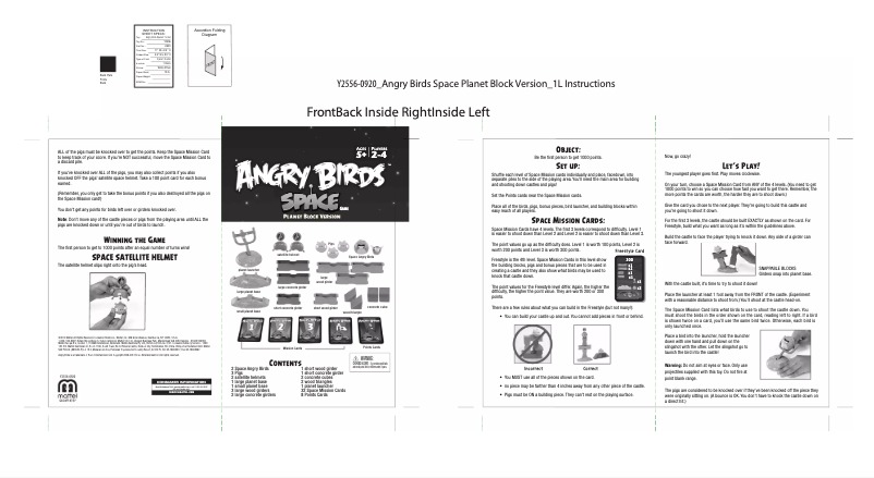 Page n°1 - Manuel utilisateur Mattel Angry Birds Space Planet Block Version