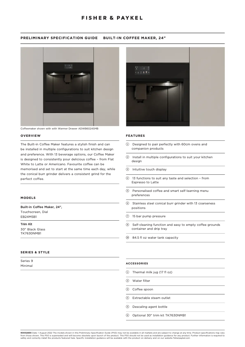 Página 1 del manual Ficha técnica Fisher & Paykel EB24MSB1