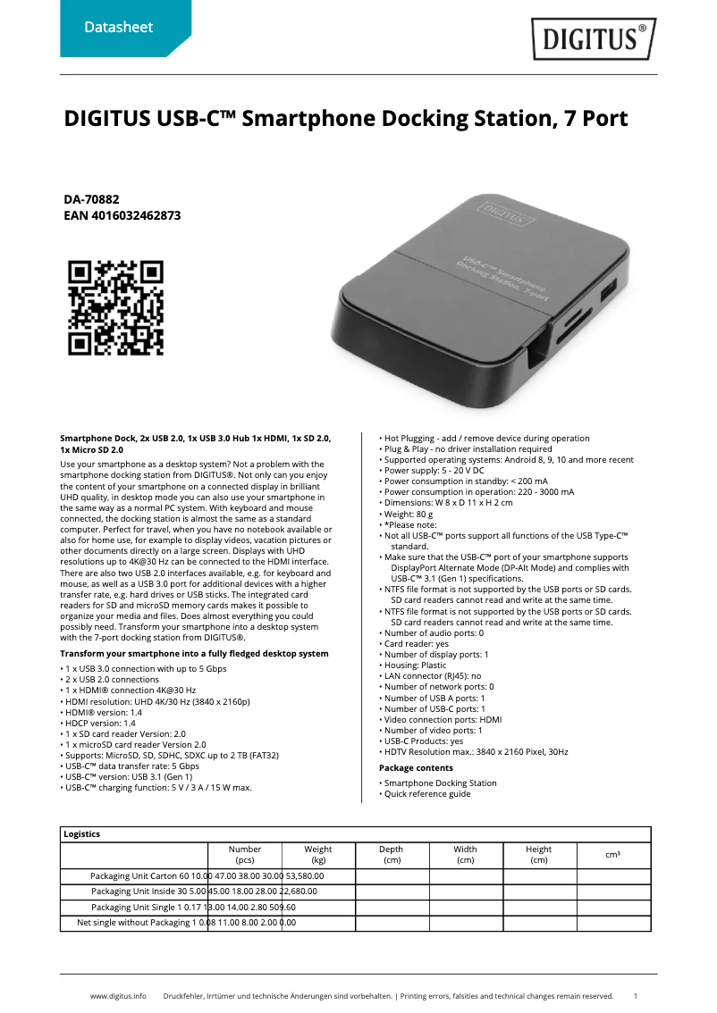 Page n°1 - Fiche technique Digitus DA-70882