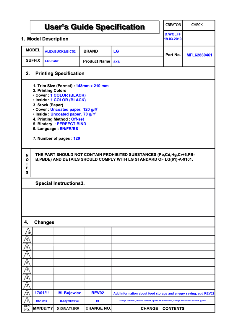 Page n°1 - Manuel utilisateur LG GW-B207 FVQA