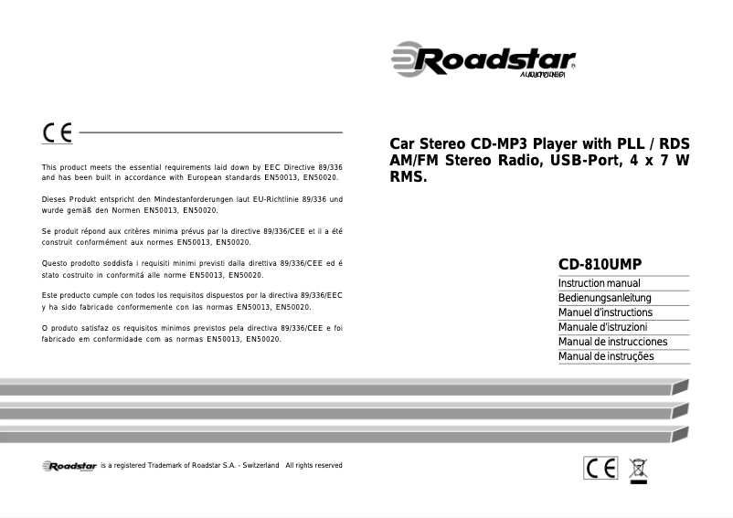 Page 1 de la notice Manuel utilisateur Roadstar CD-810MP