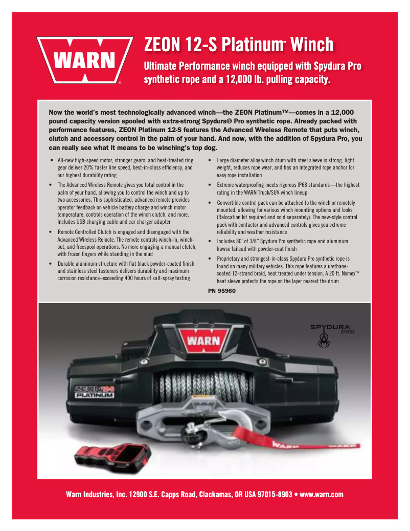 Page n°1 - Manuel utilisateur WARN ZEON 12-S Platinum