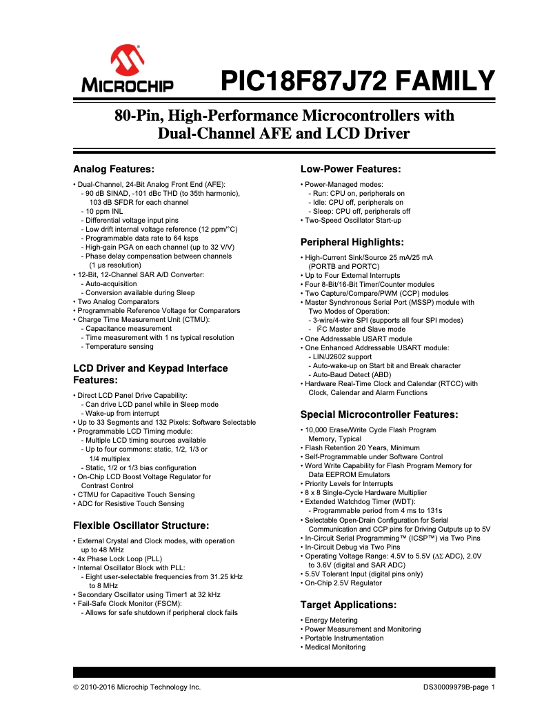 Image de la première page du manuel de l'appareil PIC18F87J72