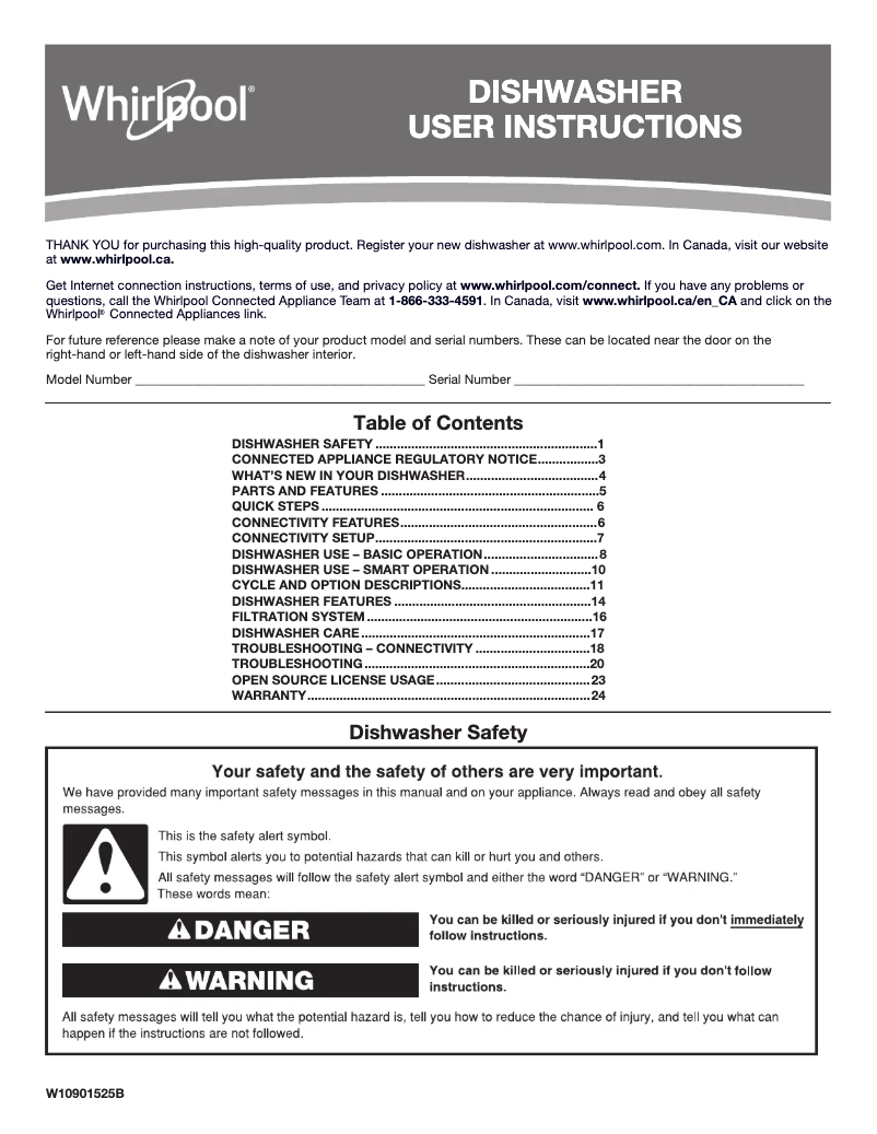 Page 1 de la notice Manuel utilisateur Whirlpool UDT555SAHP
