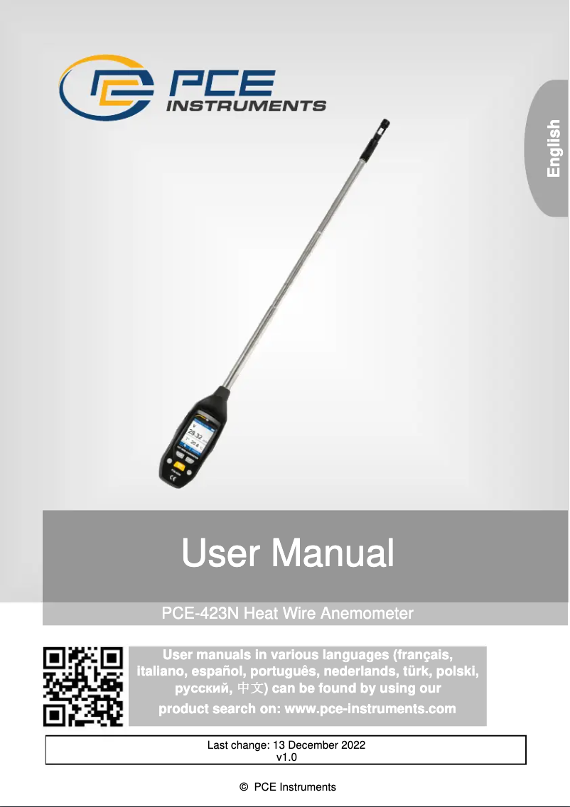 Page n°1 - Manuel utilisateur PCE Instruments PCE-423N