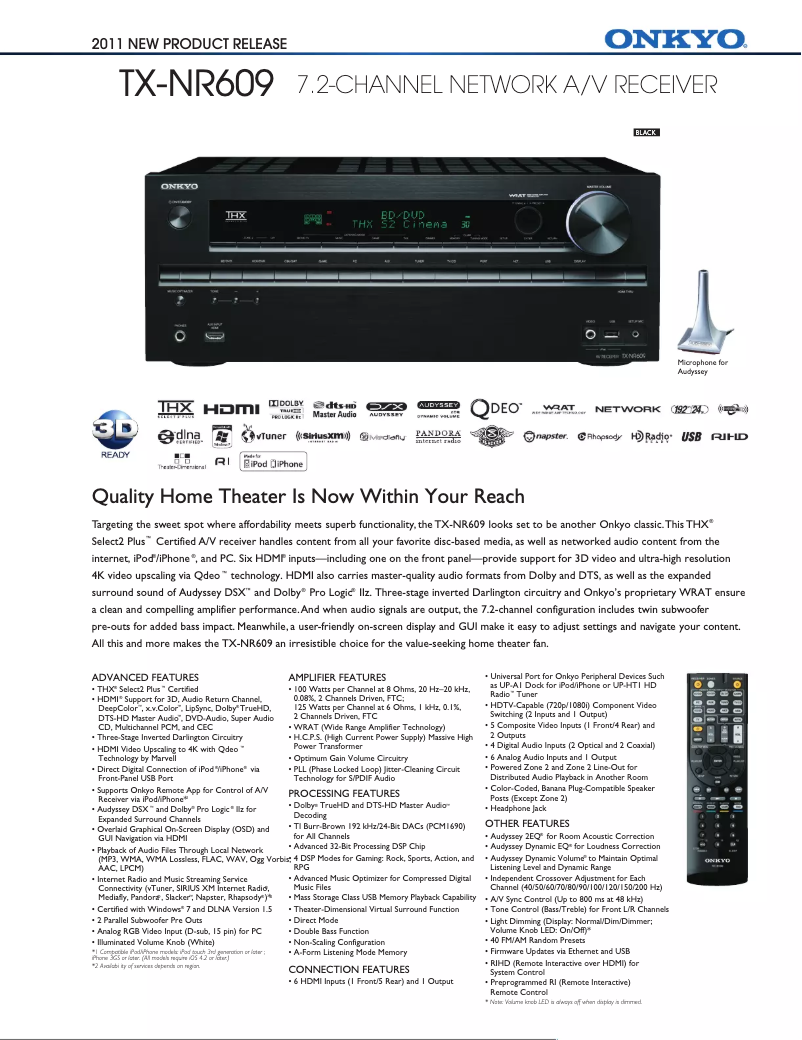 Page n°1 - Fiche technique Onkyo TX-NR609