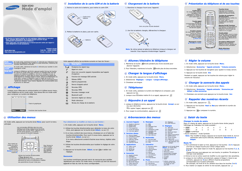 Page 1 de la notice Manuel utilisateur Samsung SGH-X540