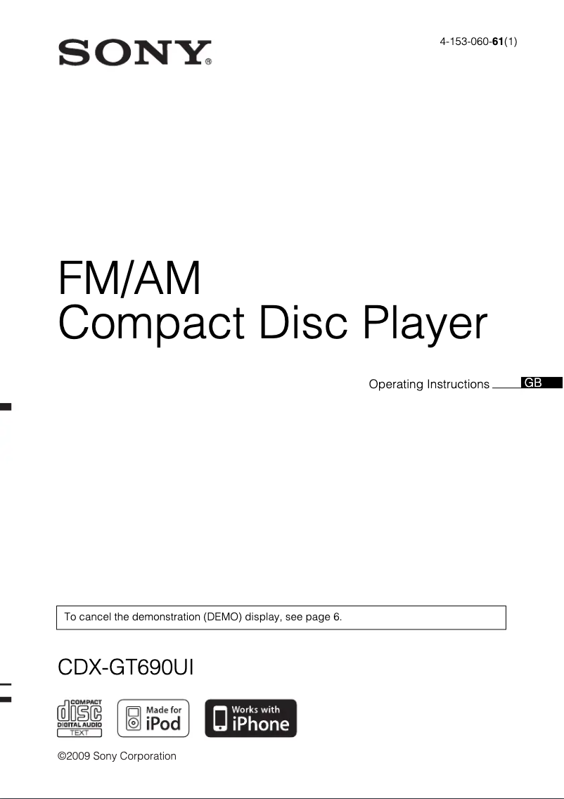 Page n°1 - Manuel utilisateur Sony CDX-GT690UI
