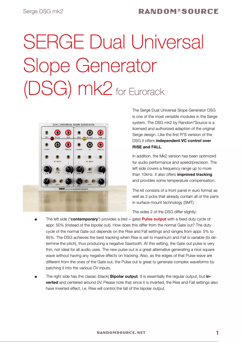 Page n°1 - Manuel utilisateur Serge Dual Universal Slope Generator MK2
