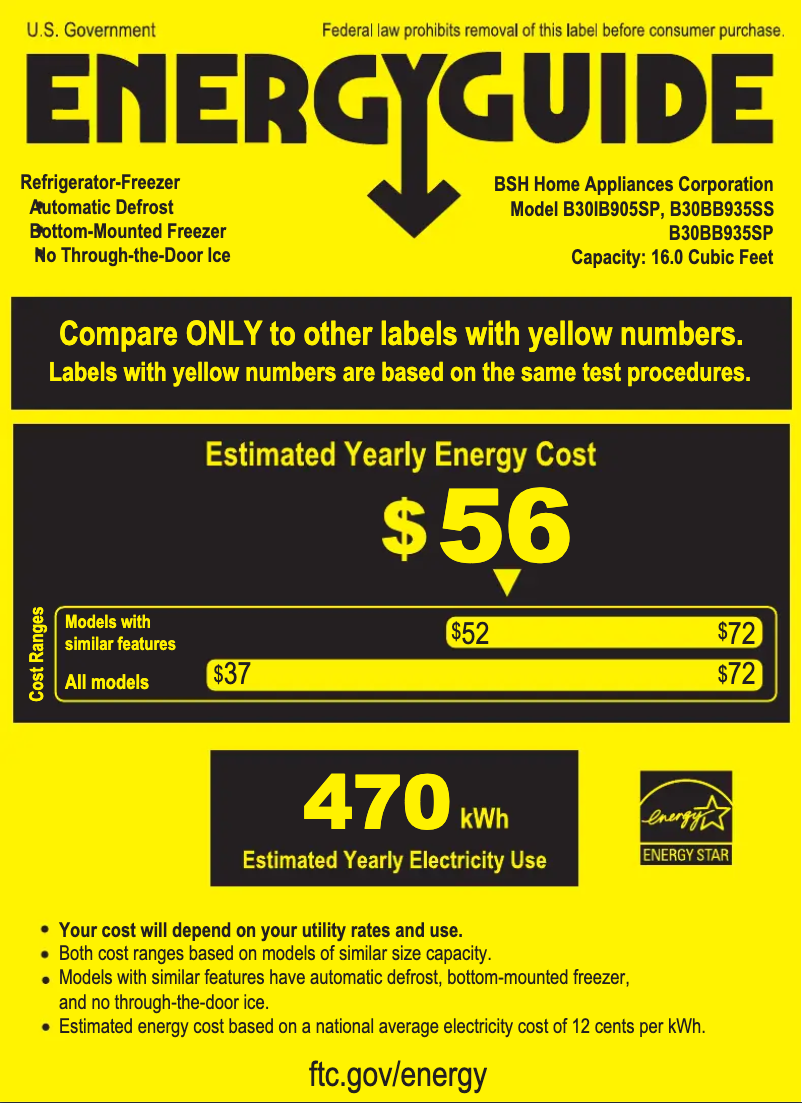 Page 1 de la notice Label énergétique Bosch B30IB905SP