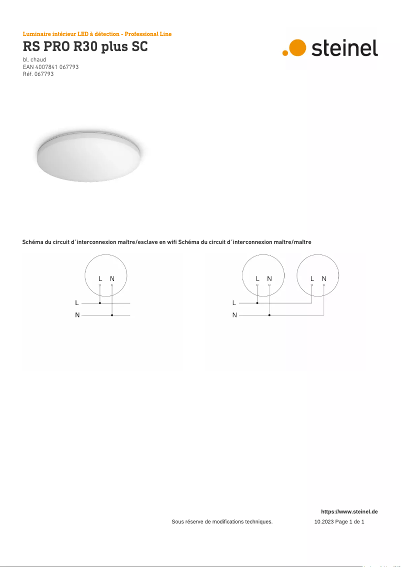 Page 1 de la notice Schéma de câblage Steinel RS PRO R30 Plus SC