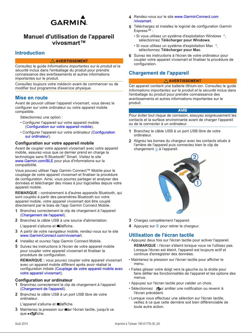 Image de la première page du manuel de l'appareil vívosmart HR