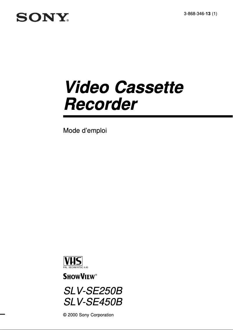Page n°1 - Manuel utilisateur Sony SLV-SE250B