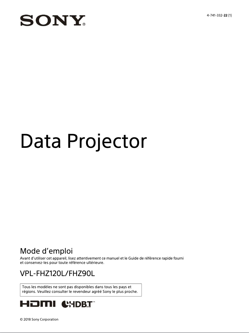 Page 1 de la notice Mode d'emploi Sony VPL-FHZ90L