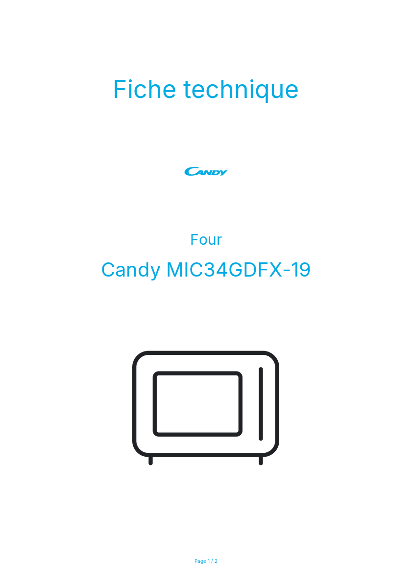 Page n°1 - Fiche technique Candy MIC34GDFX-19