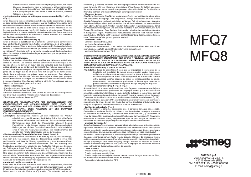 Page 1 de la notice Manuel utilisateur Smeg MFQ8-IS