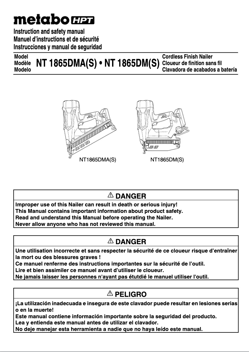 Page n°1 - Manuel utilisateur Metabo NT1865DMAS