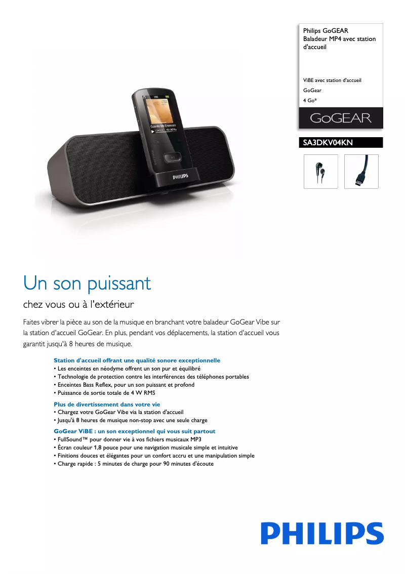 Image de la première page du manuel de l'appareil GoGear SA3DKV04