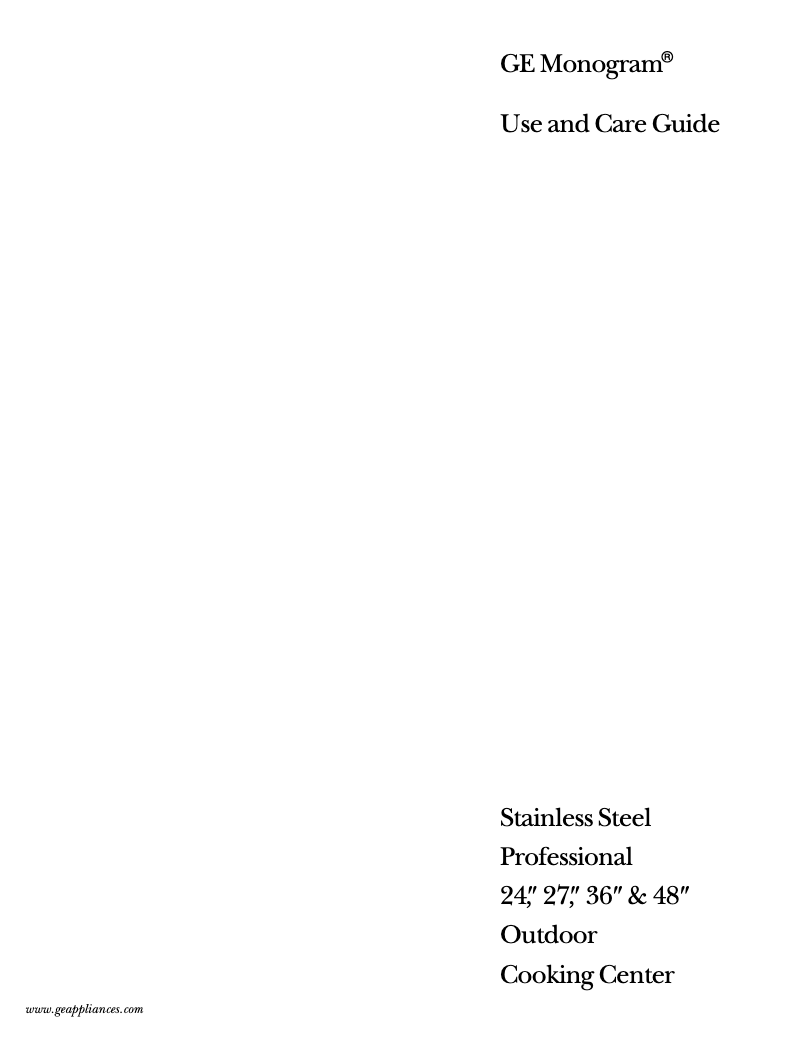 Page 1 de la notice Manuel d'utilisation et d'entretien GE ZGG27N21YSS