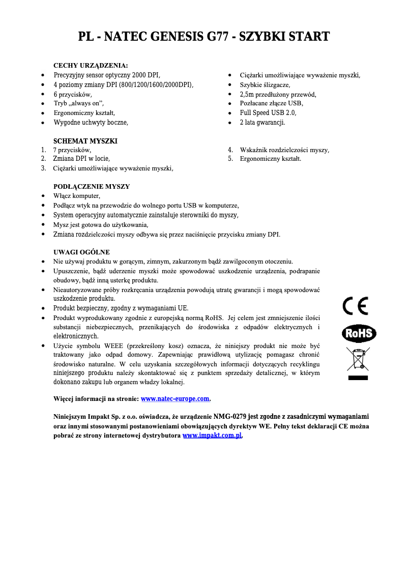 Page 1 de la notice Manuel utilisateur Natec G77