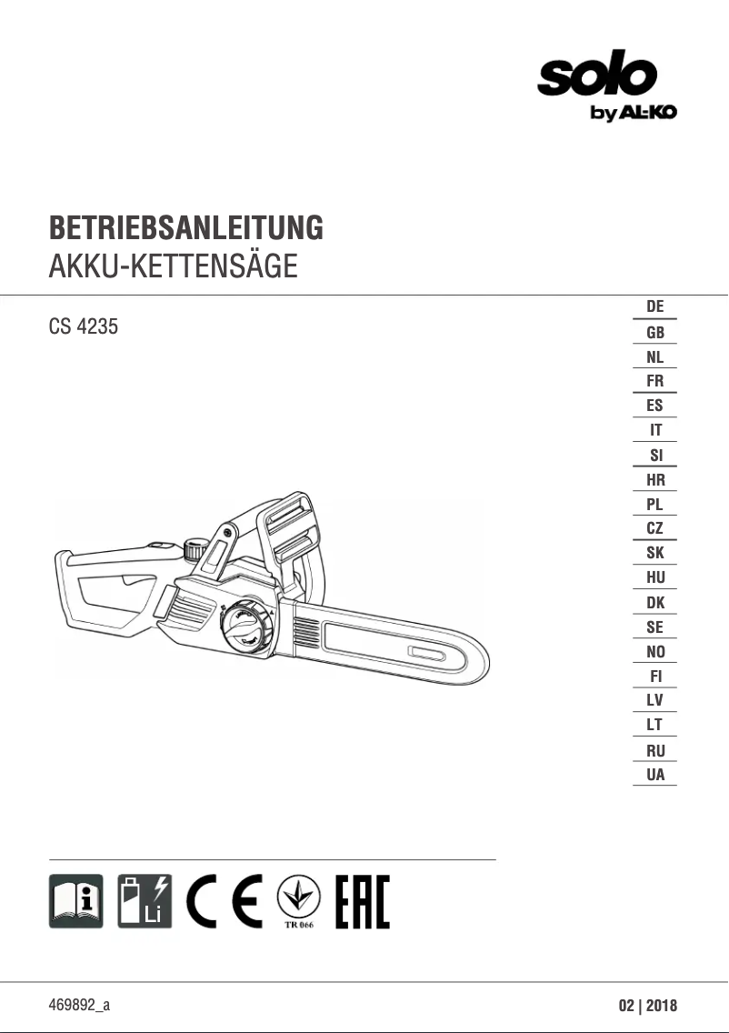 Page 1 de la notice Manuel utilisateur AL-KO Solo CS 4235