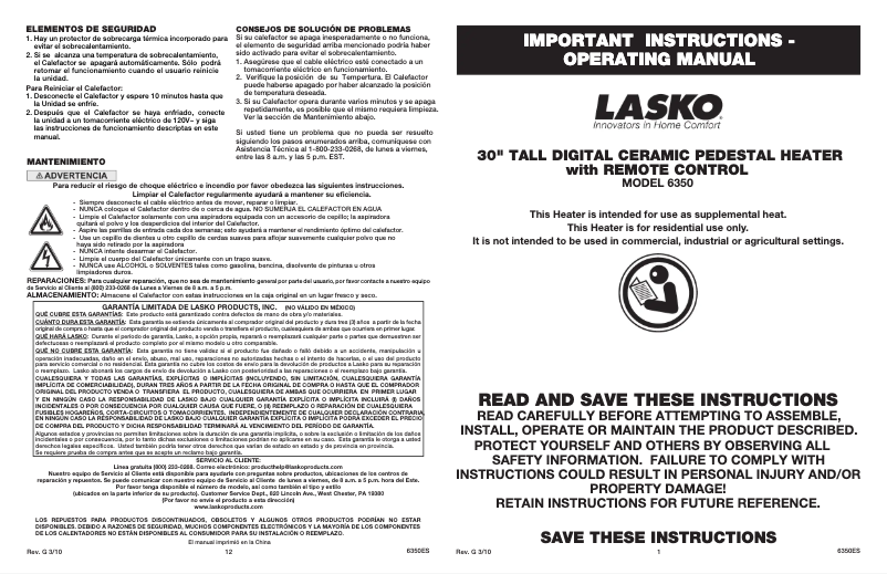 Image de la première page du manuel de l'appareil Digital Ceramic 6350