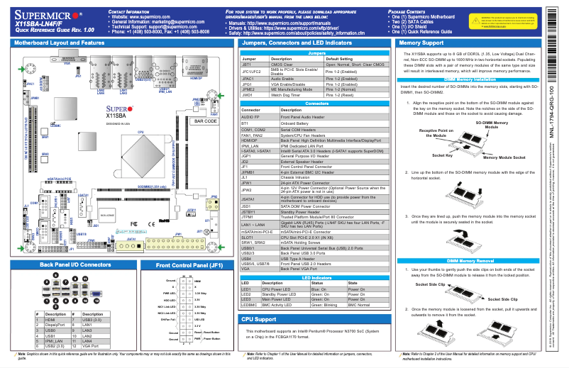 Page 1 de la notice Guide de démarrage rapide Supermicro X11SBA-F