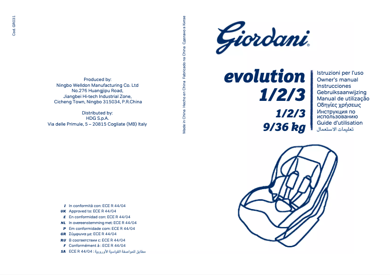 Page 1 de la notice Manuel utilisateur Giordani Evolution 1-2-3