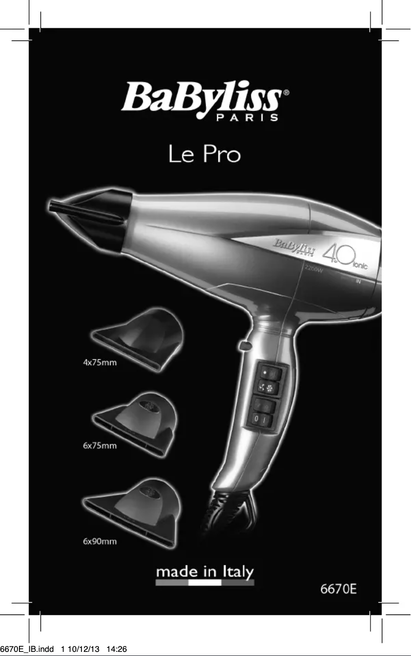 Page 1 de la notice Manuel utilisateur BaByliss Le Super Pro 6670E