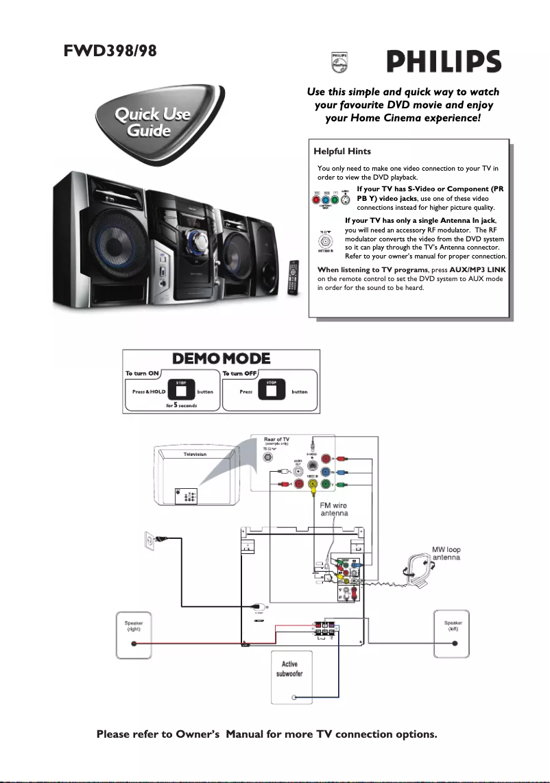 Page n°1 - Guide de démarrage rapide Philips FWD398
