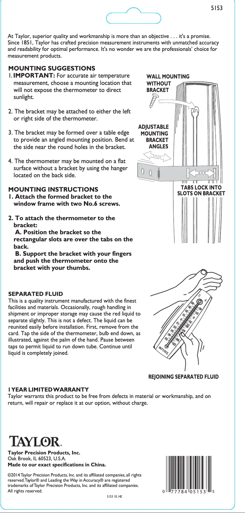 Page 1 de la notice Manuel utilisateur Taylor 5153